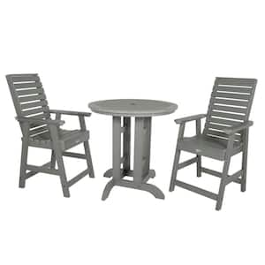 Weatherly Coastal Teak 3-Piece Recycled Plastic Round Outdoor Balcony Height Dining Set