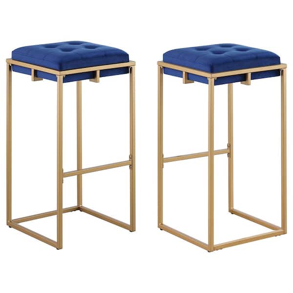 Coaster Nadia 30 in. H Blue and Gold Backless Metal Frame Bar Stool (Set of 2)