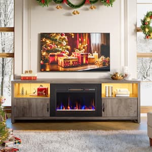 70.87 in. Wash Grey Electric Fireplace TV Stand Fits TV's Up to 75 in. LED Entertainment Center with Cabinets