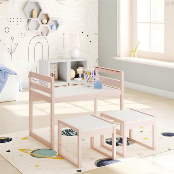 Unbranded Signy 3-Piece Kids Rectangular Wood Top Pink/White Activity Table Set