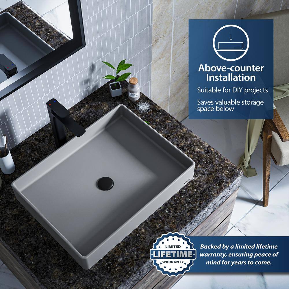 Gray Quartz Rectangular Above-Counter Vessel Sink