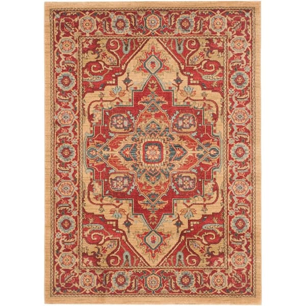 SAFAVIEH Mahal Red/Natural Doormat 3 ft. x 5 ft. Floral Border Medallion Area Rug