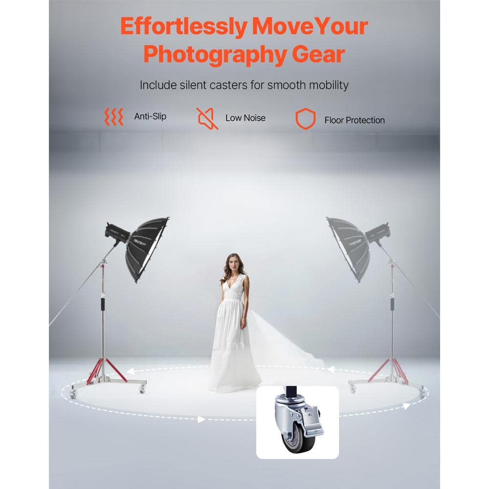 Heavy Duty Adjustable Stainless Steel Photography Light Stand with Casters