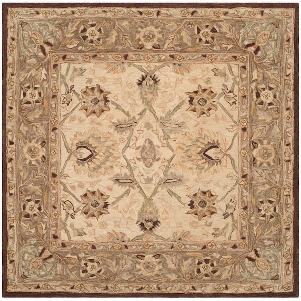 SAFAVIEH Anatolia Ivory/Brown 6 ft. x 6 ft. Square Border Area Rug