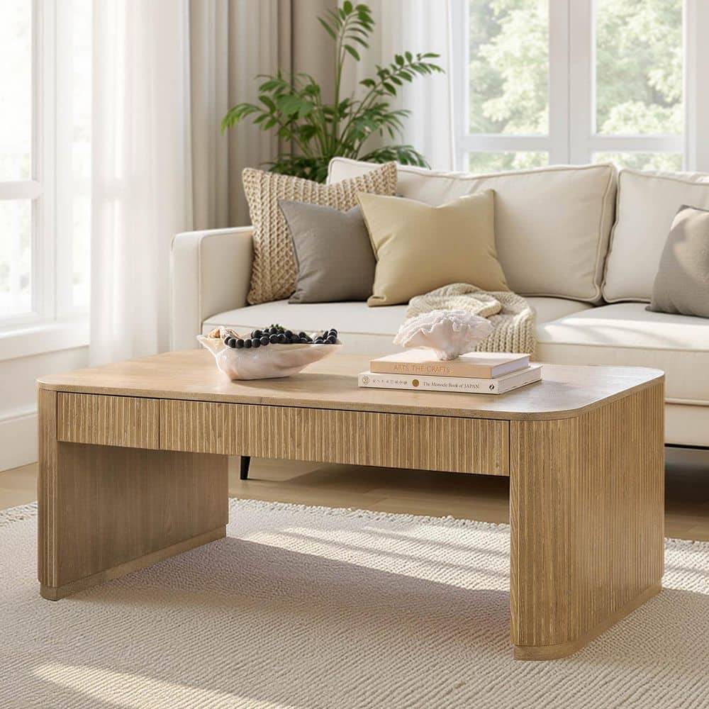 JAYDEN CREATION Luis 47.75 in. Oak Rectangle Wood Coffee Table