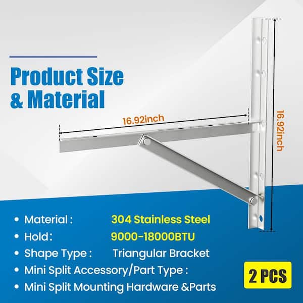 2-Piece Stainless Steel Split Wall Mounting Bracket for 9000-36000 BTU Air Conditioner Included 500lb. in Silver