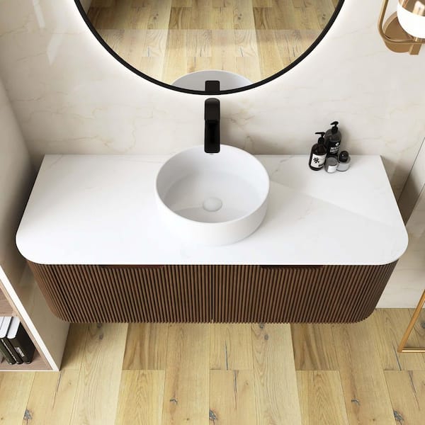 Yingze 48 in. Wall Mounted Single Sink Walnut Bath Vanity with