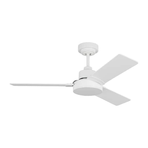 Generation Lighting Jovie 44 in. Modern Indoor/Outdoor Matte White Ceiling Fan with White Blades and Wall Control, Manual Reversible Motor