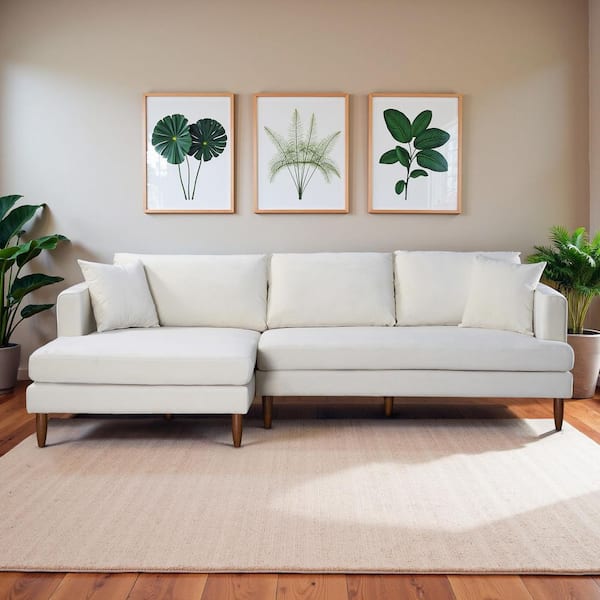 Desire 107 in. W Square Arm 2-piece L-Shaped Velvet Living Room Left Facing Corner Sectional Sofa in Ivory (Seats 4)