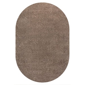 Haze Solid Low-Pile Brown 3 ft. x 5 ft. Oval Area Rug
