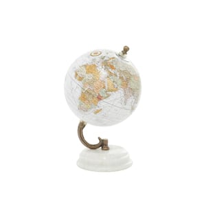 8 in. White Marble Decorative Globe with White Marble Base