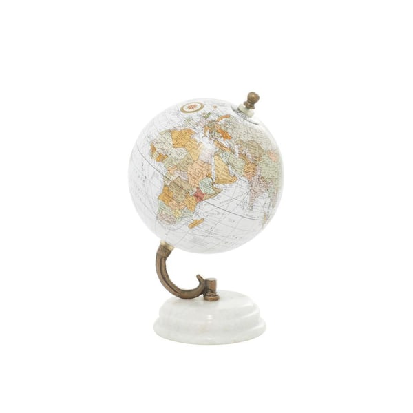 Litton Lane 8 in. White Marble Decorative Globe with White Marble Base