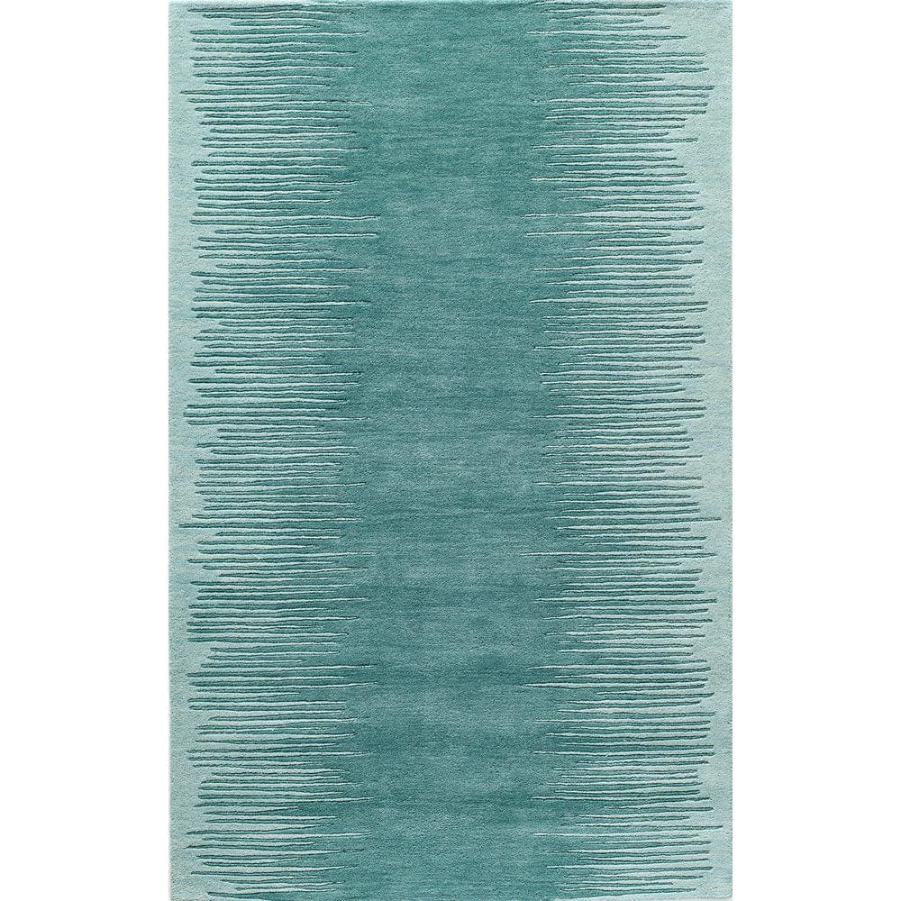 Handmade Blue Wool Tufted Stripe Rectangular Rug 5' x 8'