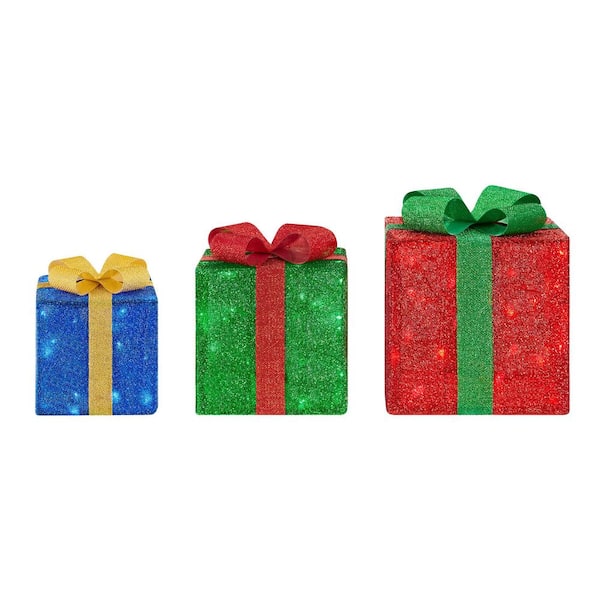 Home Accents Holiday 3-Piece Tinsel LED Gift. Boxes Holiday Yard ...