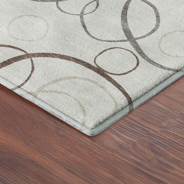 Mayfield Premium Machine Washable Abstract AMF2408 Ivory 8 ft. x 8 ft. Round Rug