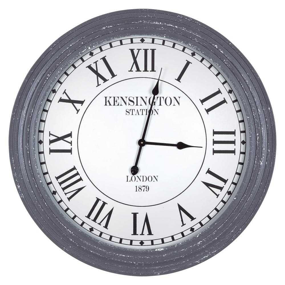 Yosemite Home Decor Kensington Station Distressed Grey Ribbed Wall Clock Clkdc2198 The Home Depot