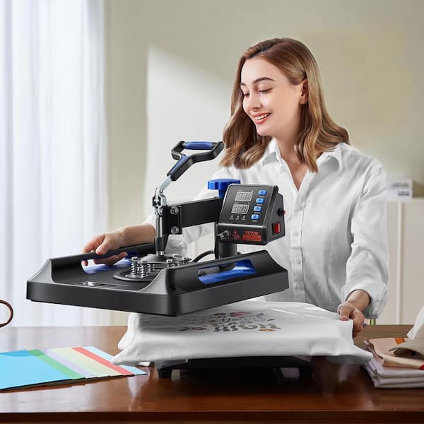 15 in. x 15 in. Pro Heat Press Machine 5 in 1 Combo 360 Swing Away Digital Sublimation Vinyl Transfer Printer, Blue
