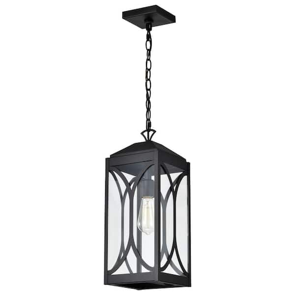 SATCO Oaklyn 19 in. 1-Light Matte Black Outdoor Pendant Light Fixture with Clear Glass Shade