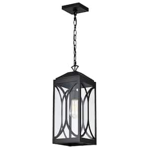 Oaklyn 19 in. 1-Light Matte Black Outdoor Pendant Light Fixture with Clear Glass Shade