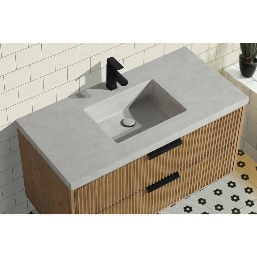 San Diego 42" Weathered Fir Floating Bathroom Vanity with Concrete Countertop