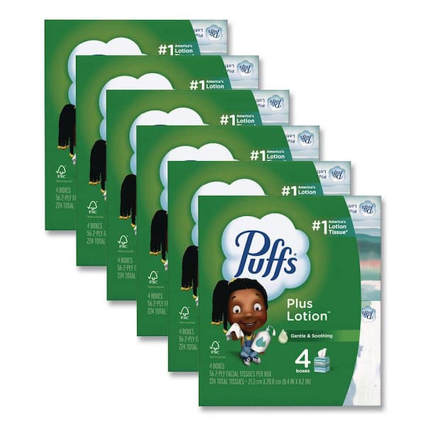 Puffs Plus Lotion Facial Tissue, 1-Ply, White, 56 Sheets Per Box, 24 Boxes/ Carton PGC34899CT - The Home Depot