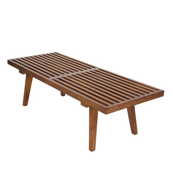 Leisuremod Inwood Platform Light Walnut Bench Backless with Solid Wood 48 in.