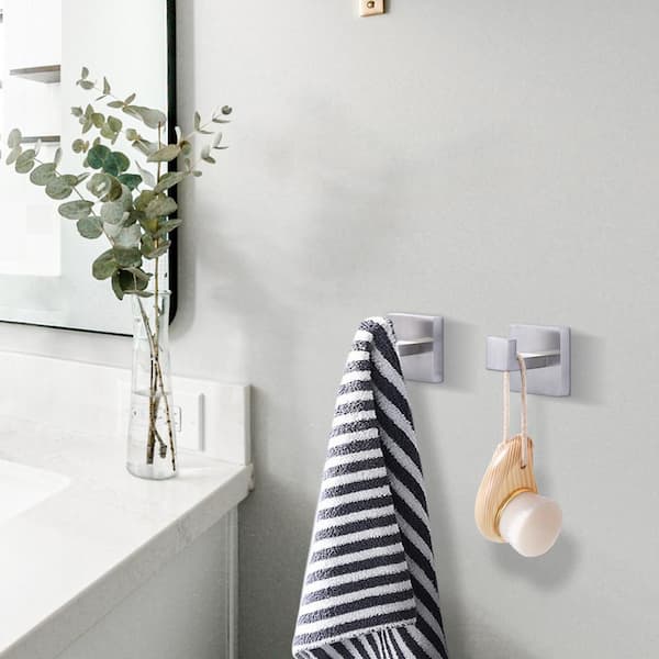 Square Stainless Steel Bath Hardware Accessory Wall Mount J-Hook Robe/Towel Hook in Brushed Nickel (4-Pack)