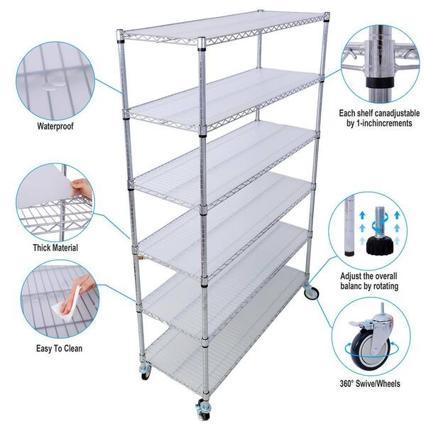 Nivencai 84 in. H x 48 in. L x 20 in. D 6-Shelf Chrome Metal