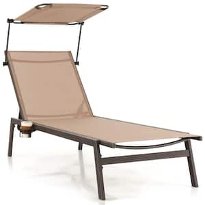 1-Piece Metal Outdoor Chaise Lounge 6-Position Recliner Lounger with Adjustable Sun Shade & Cup Holder