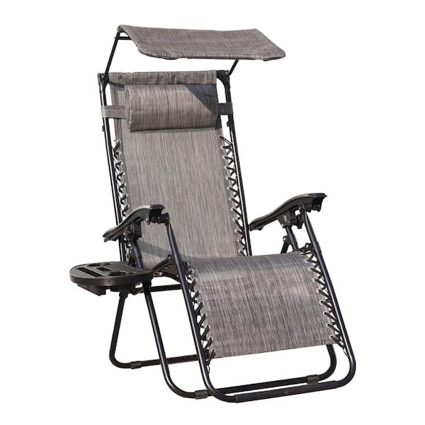 ITOPFOX Grey Lounge Chair Adjustable Recliner Outdoor Lounge Camp Chair for Poolside and Backyard Support 300lbs with Pillow