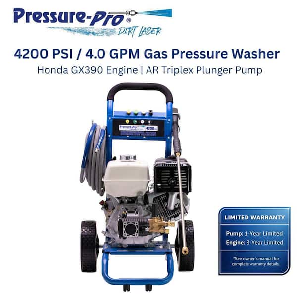 Dirt Laser 4200 PSI 4.0 GPM Cold Water Gas Pressure Washer with Honda GX390 Engine