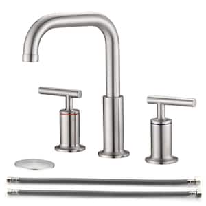 8 in. W pread High Arc 2-Handle Bathroom Faucet with Pop Up Drain in Brushed Nickel