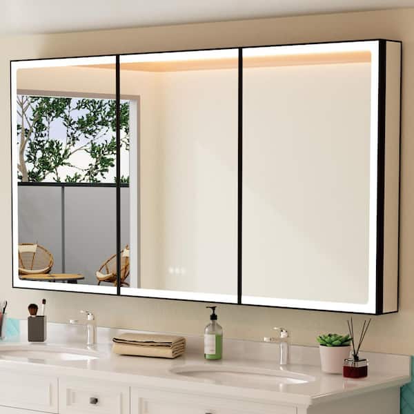 HBEZON Grand 60 in. W x 32 in. H Rectangular Aluminum Medicine Cabinet with Mirror, Dimmable, 3-Color Lighting, Anti-Fog