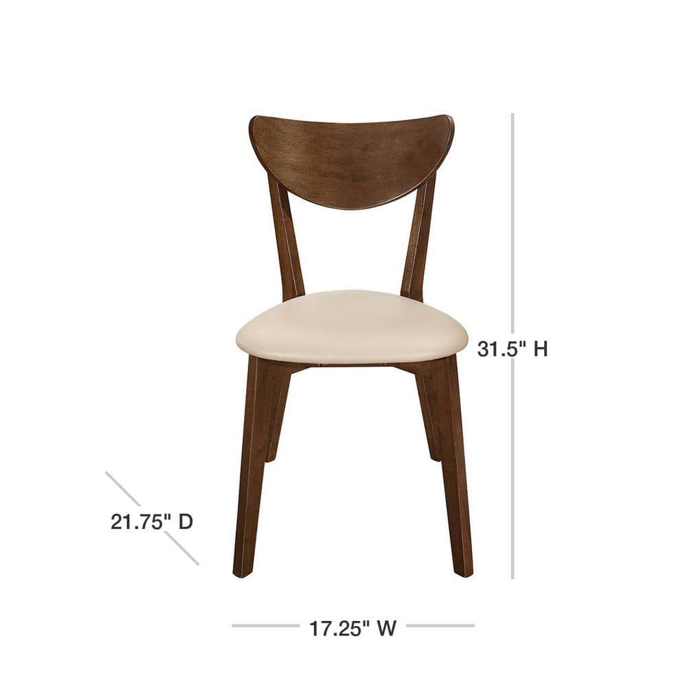 Beige Faux Leather Parsons Side Chair with Wood Accents