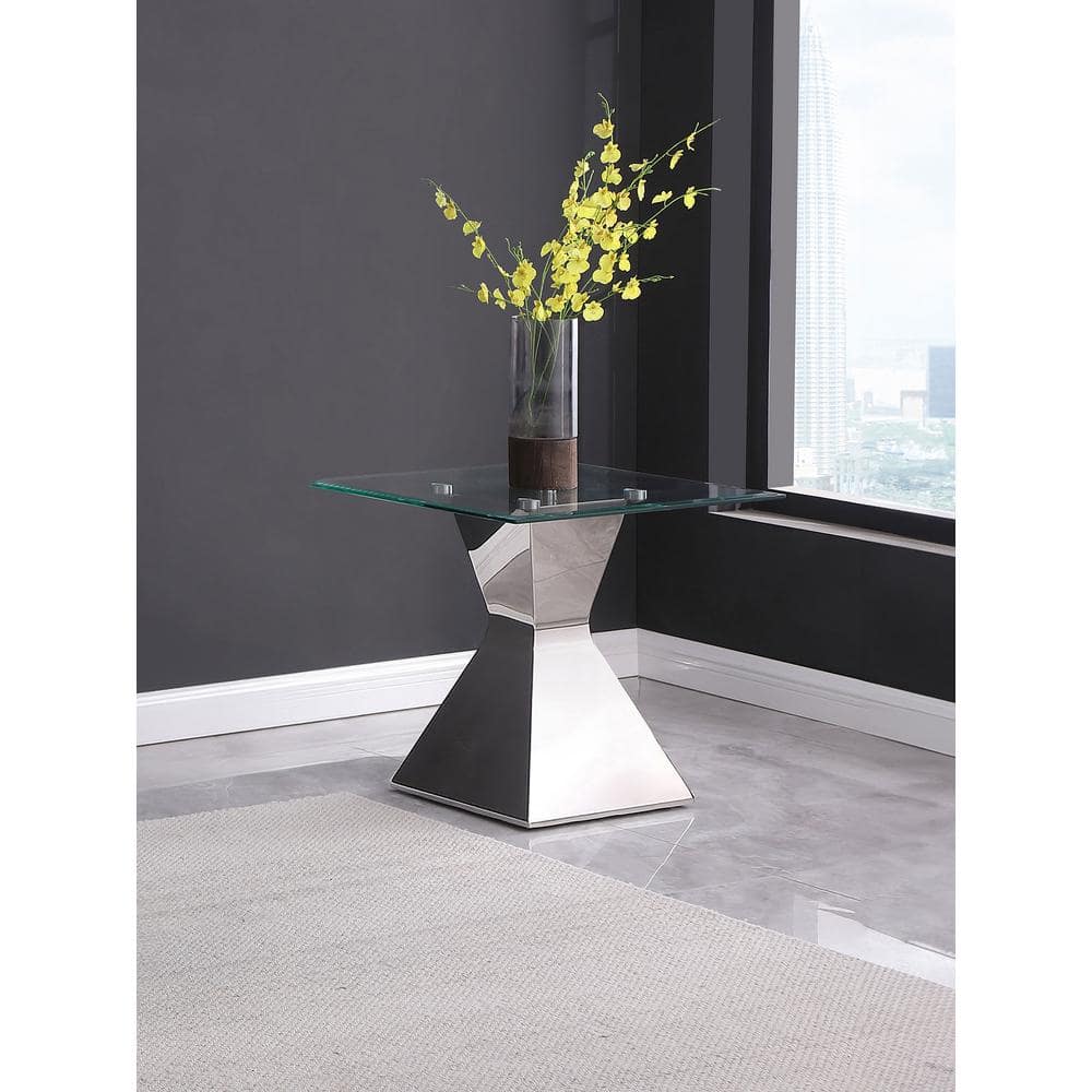 Jenny 23.5 in. Polished Chrome Square Glass Top End Table with Pedestal Base price history on PriceWatchPro