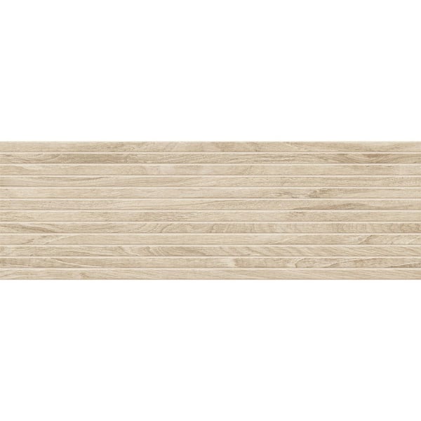 Flume Koa Brown 13-in. x 39-in. Subway Linear Wood-Look Matte Ceramic Wall Tile Sample