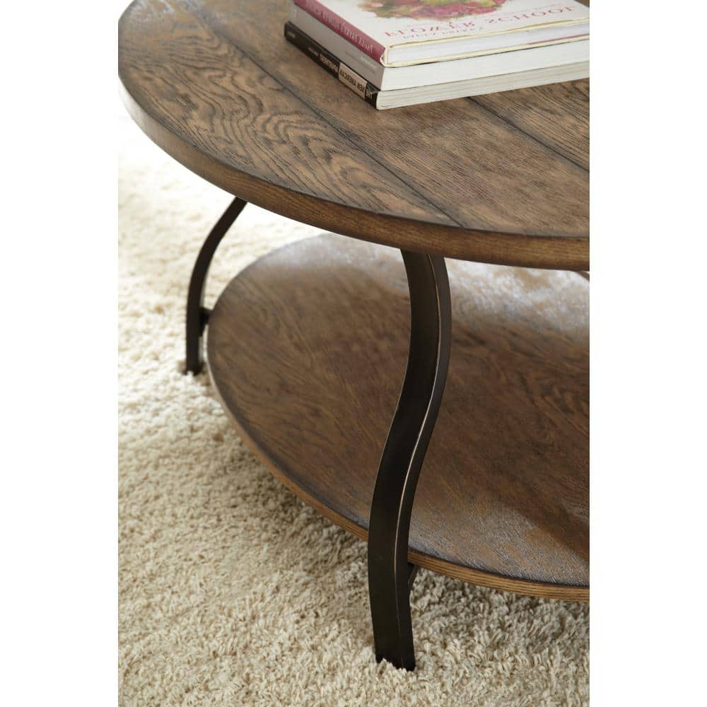 Denise Light Oak and Metal Oval Coffee Table with Shelf