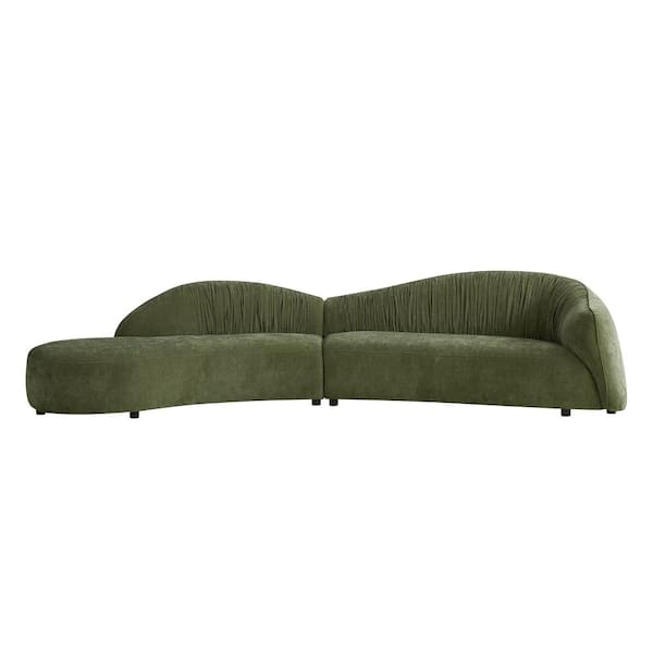 Mid-Century 145.67 in. Left Chaise 2-piece Polyester L-Shape with Storage Sectional Sofa in Green