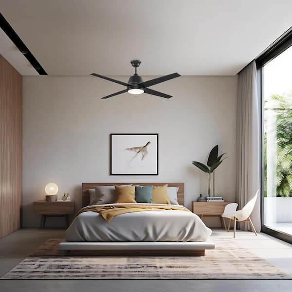 Cappleman 52 in. Indoor Black Integrated LED Modern Ceiling Fan with Light, Wall Control Switch, and 4 Blades