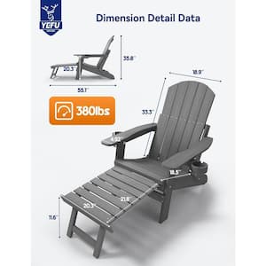 Grey Outdoor Folding Adirondack Chair with Integrated Pullout Ottoman and Cup Holder (2-Pack)