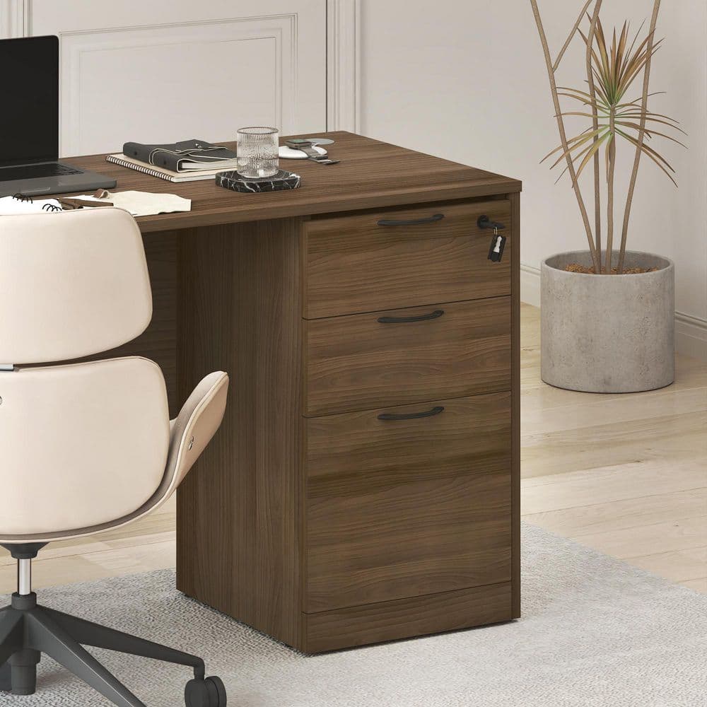 ROGER File Cabinet, 3-Drawer Fixed Pedestal Filing Cabinet with Lock for Home Office, Modern Walnut price history on PriceWatchPro