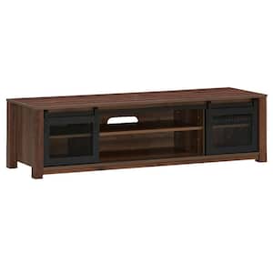 59 in. Coffee TV Stand Fits TV's up to 65 in. with Sliding Mesh Barn Doors and Adjustable Shelves