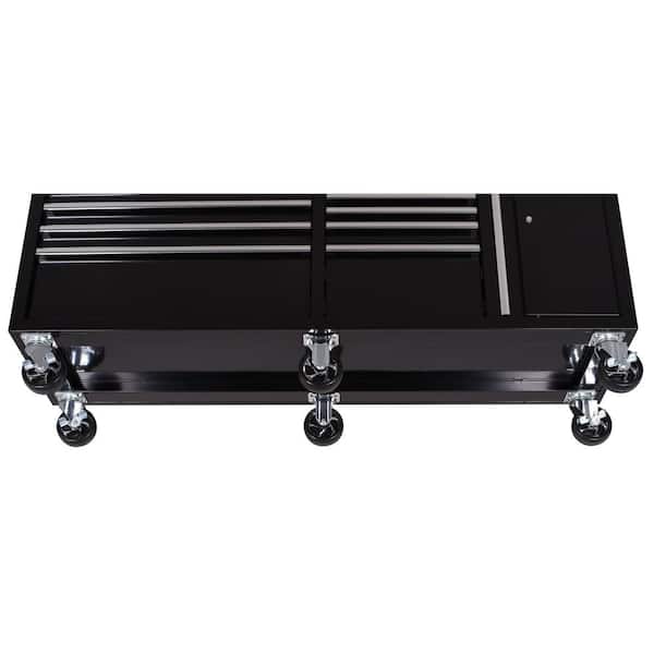 Husky - Standard Duty 72 in. W x 20 in. D 10-Drawer Black Mobile Workbench Cabinet with Solid Wood Top