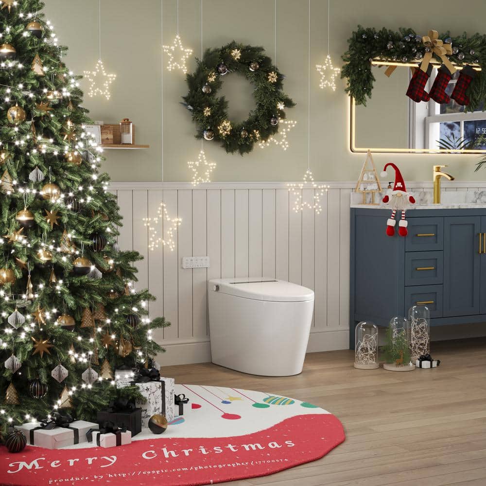 White Elongated Smart Toilet with Heated Seat and Dryer