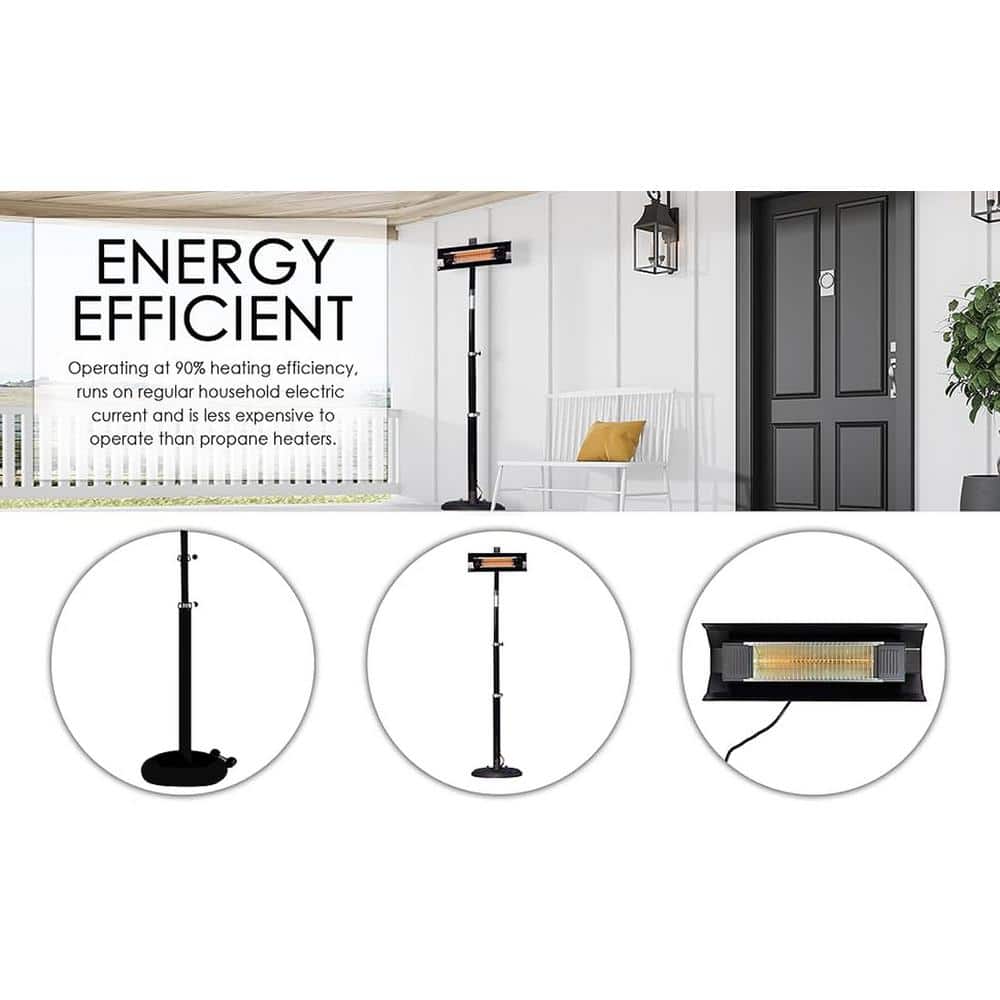 Black Powder Coated Steel Telescoping Infrared Patio Heater with Wheels