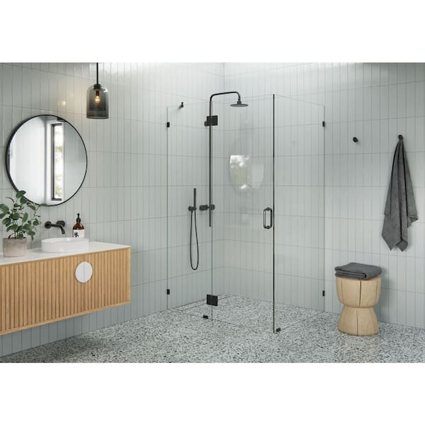 51 in. W x 38 in. D x 78 in. H Pivot Frameless Corner Shower Enclosure in Matte Black Finish with Clear Glass