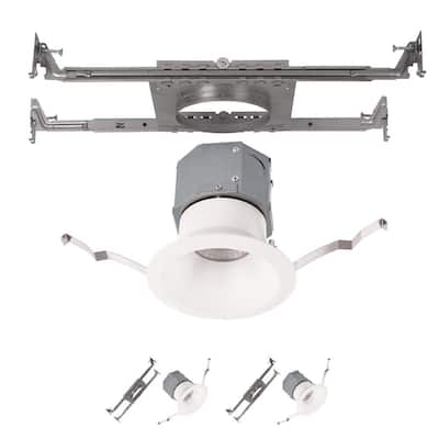Pop-in 4 in. 3000K Round New Construction Recessed Integrated LED Trim Kit in White (2-Pack)