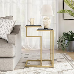 Fallston 16 in. Gold Coating and Black Rectangle Faux Marble Accent Tables