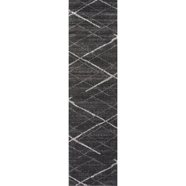 nuLOOM Thigpen Contemporary Stripes Dark Gray 3 ft. x 12 ft. Runner Rug