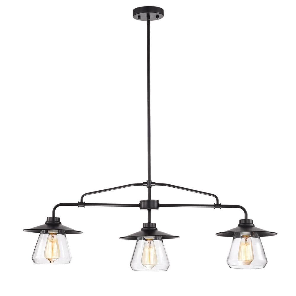 Temet 35.8" Matte Black Linear Chandelier with Edison Bulbs